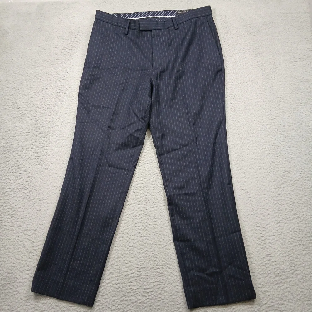 Banana Republic Wool Pinstripe‎ Dress Pants Men 34x30 Navy Slim Fit